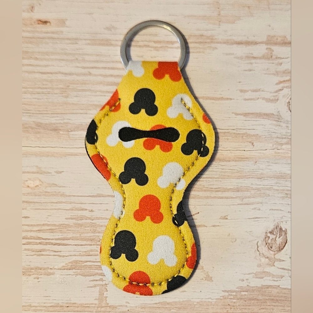 Yellow Kids Keychain Lip Balm Holder with Patterned Icons